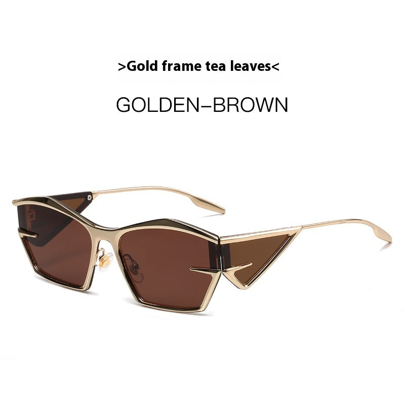 Geometric golden-brown sunglasses with gold frame and brown lenses, FashionRay trendy eyewear