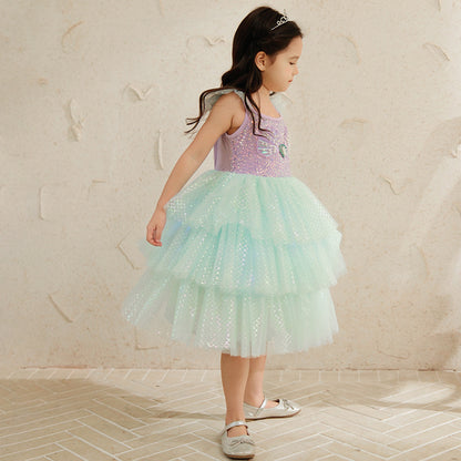 Young girl in a sparkly pastel layered dress and tiara, FashionRay kids fashion