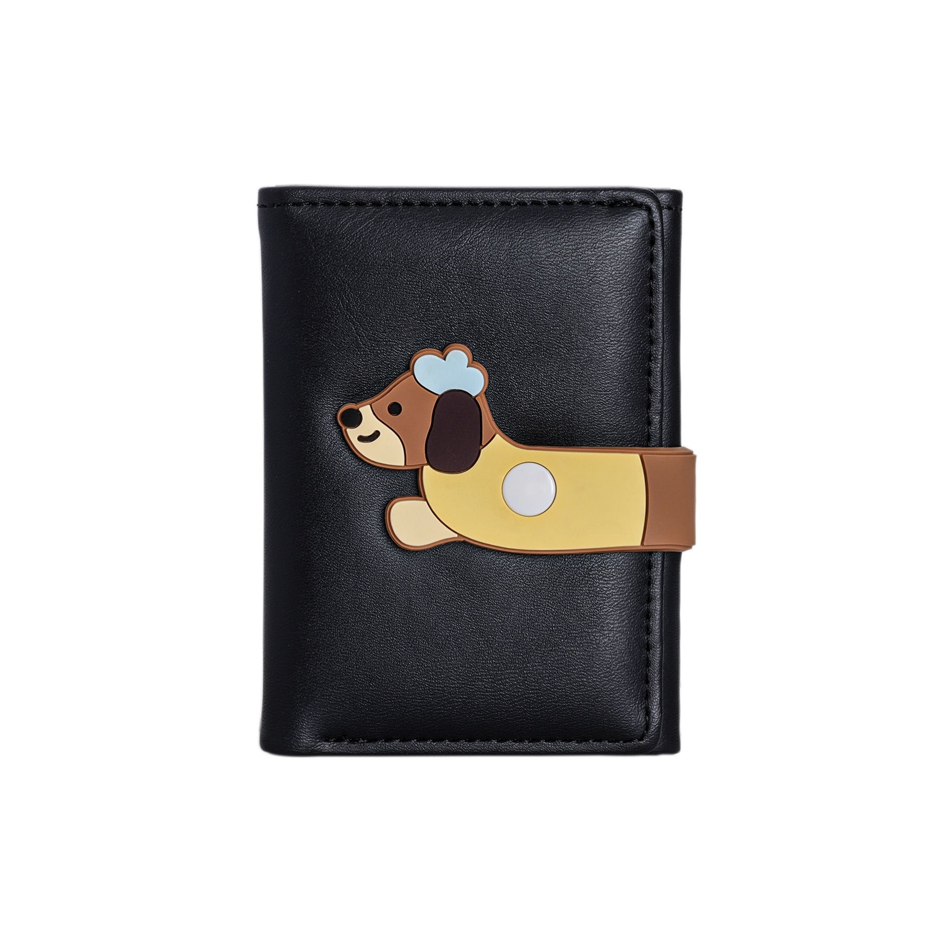 Black wallet with cute cartoon dog design, trendy accessory from FashionRay