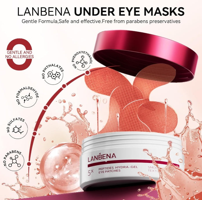 Lanbena under eye patches with hydra-gel, gentle formula, paraben-free skincare at FashionRay