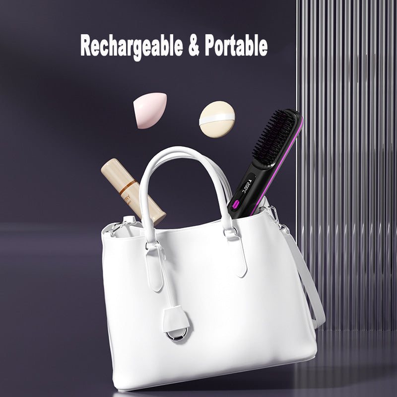 White handbag with portable beauty tools and hairbrush, stylish accessories, FashionRay