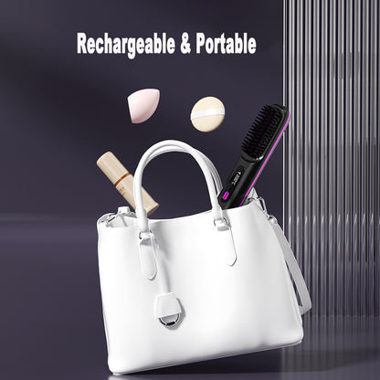 White handbag with portable beauty tools and hairbrush, stylish accessories, FashionRay