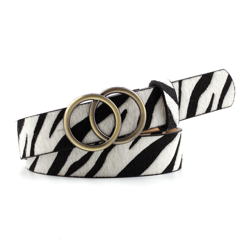 Zebra print belt with double ring buckle, trendy fashion accessory from FashionRay