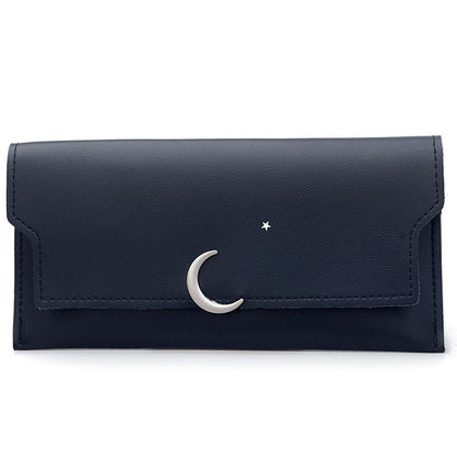 Navy blue clutch wallet with crescent moon and star design, FashionRay trendy accessory