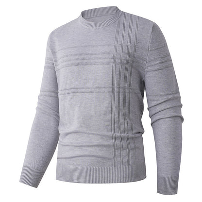 Light gray knit sweater with textured vertical and horizontal patterns, FashionRay style.
