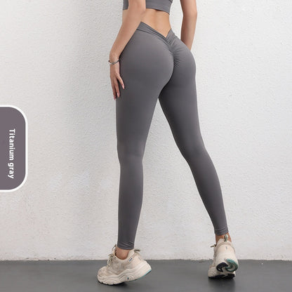 FashionRay titanium gray high-waisted leggings with ruched back, trendy activewear style