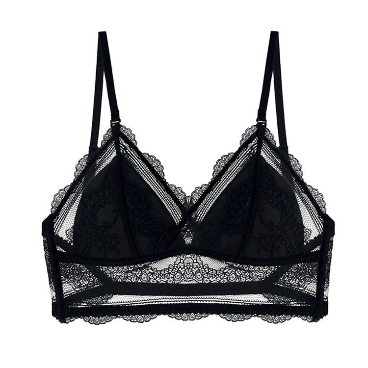 FashionRay black lace bralette with floral pattern and adjustable straps, trendy lingerie