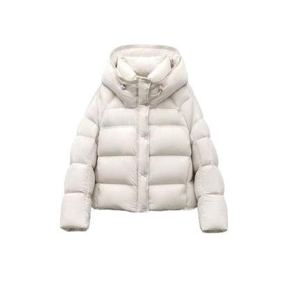 FashionRay women's white puffer jacket with hood, trendy winter outerwear
