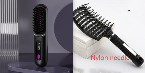 FashionRay electric hair straightening brush and nylon detangling comb on modern display