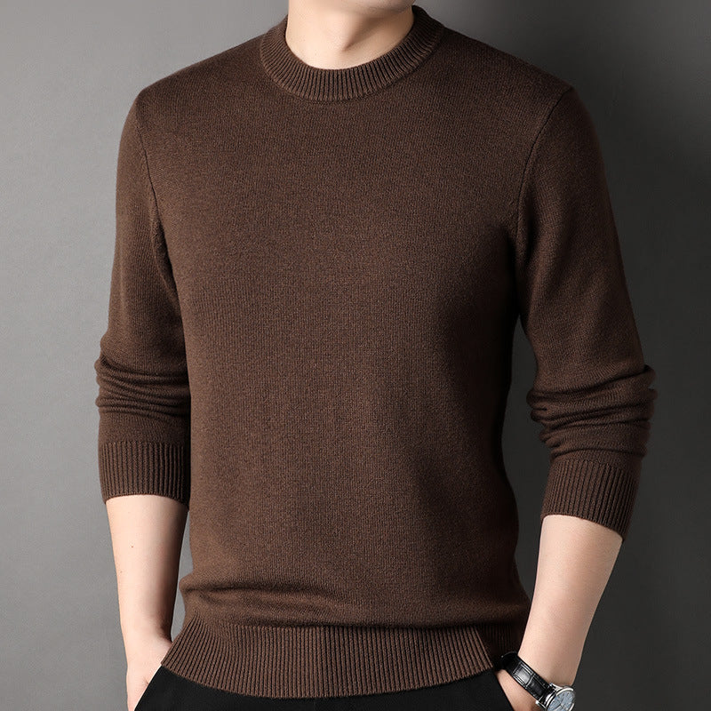 FashionRay men's brown knit sweater, long sleeves, crew neck, comfortable modern fit