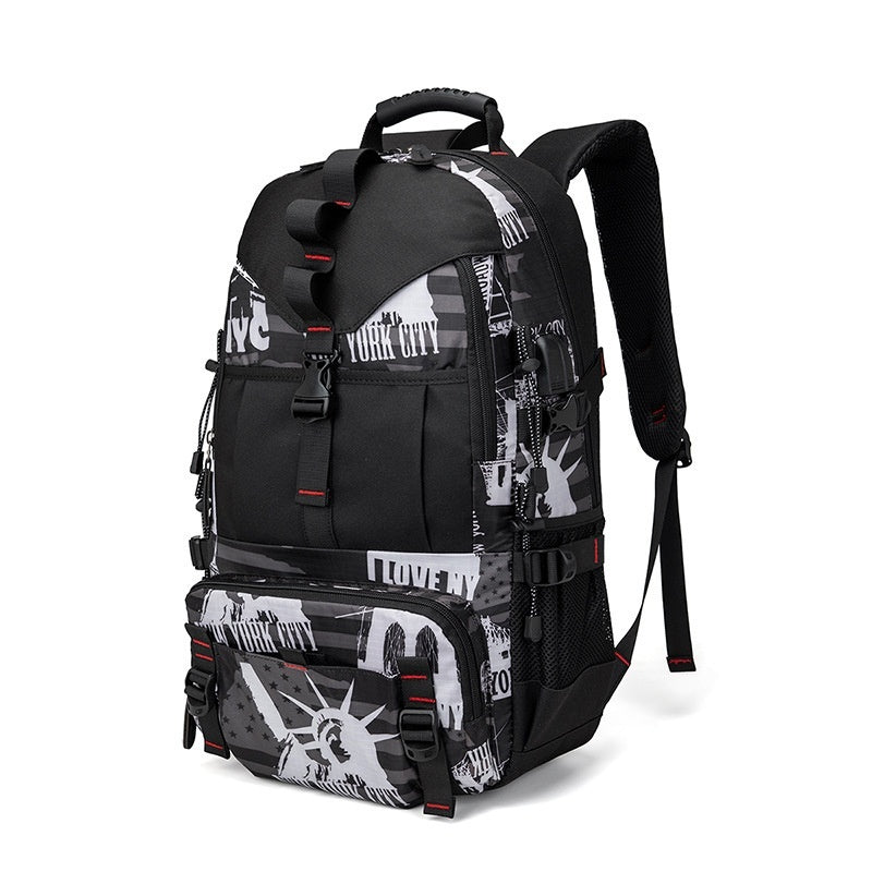 FashionRay stylish black backpack with New York City and Statue of Liberty graphic prints