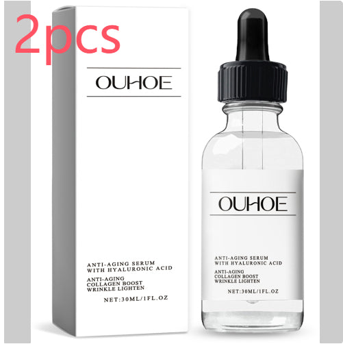 OUHOE anti-aging serum with hyaluronic acid 2-piece set, collagen boost skincare bottle and box