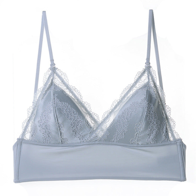 Light blue lace bralette with adjustable straps, trendy intimate wear from FashionRay