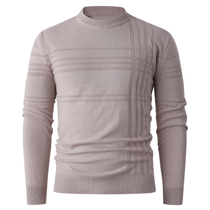 Men’s light mauve knit sweater with textured horizontal and vertical stripe detail, FashionRay style