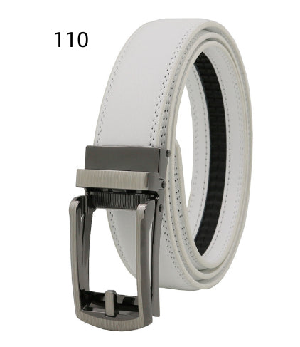 Stylish white leather belt with silver buckle, FashionRay trendy men's accessory
