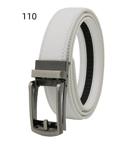 Stylish white leather belt with silver buckle, FashionRay trendy men's accessory