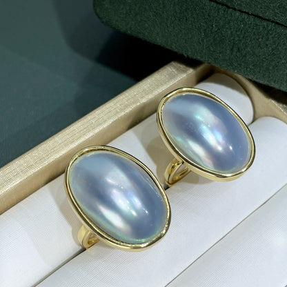 Blue-white Freshwater Starry Sky Blue Mabe Pearl Ring