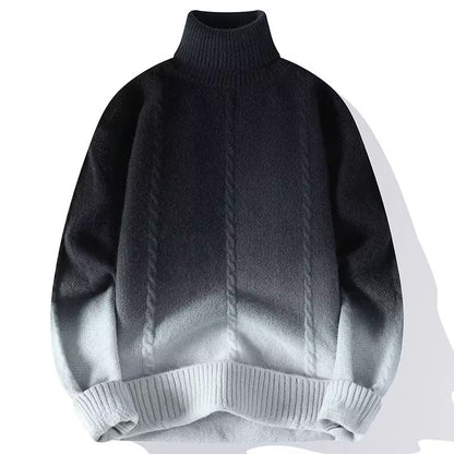 FashionRay gradient turtleneck sweater in black and gray with cable knit design