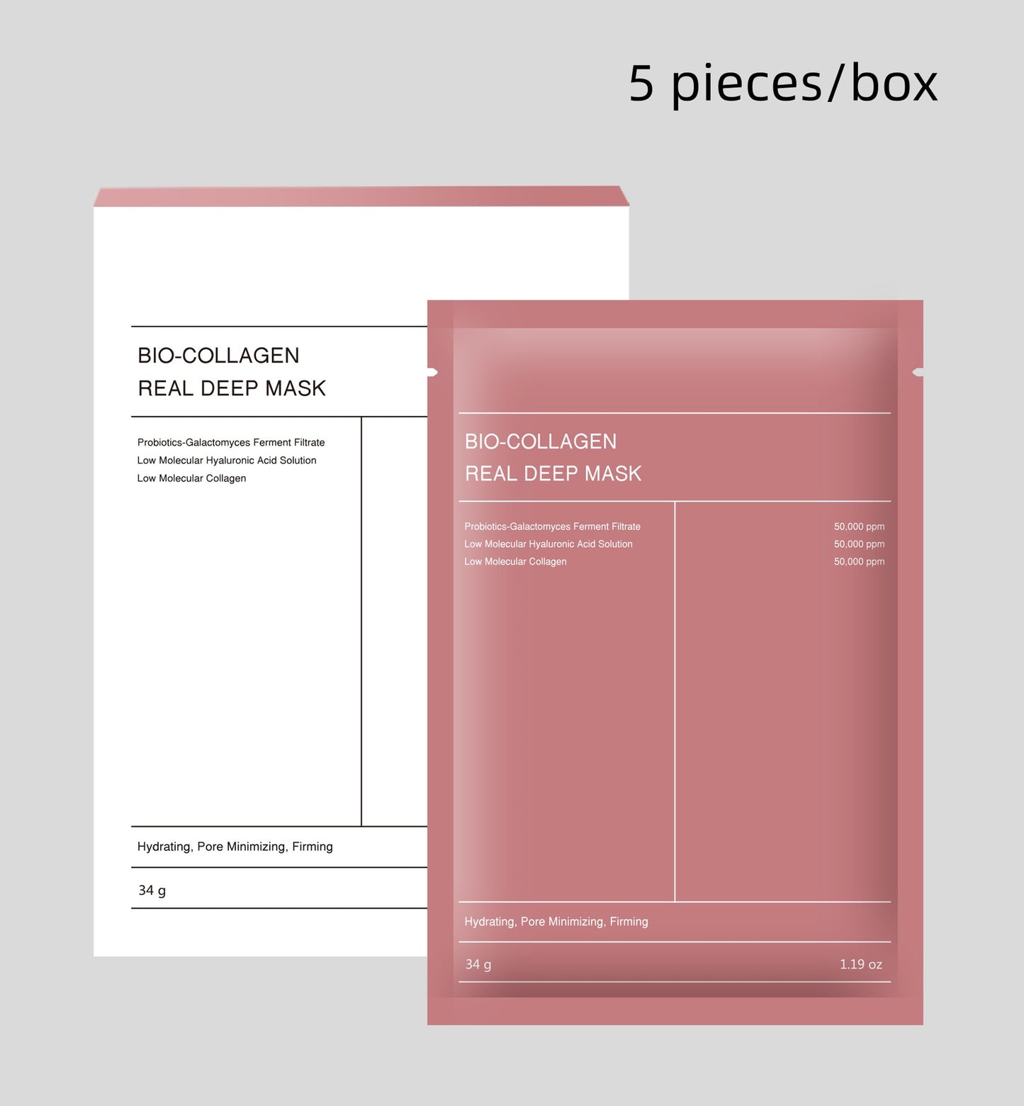 Bio-Collagen Real Deep Mask 5-piece box, hydrating pore minimizing facial masks by FashionRay