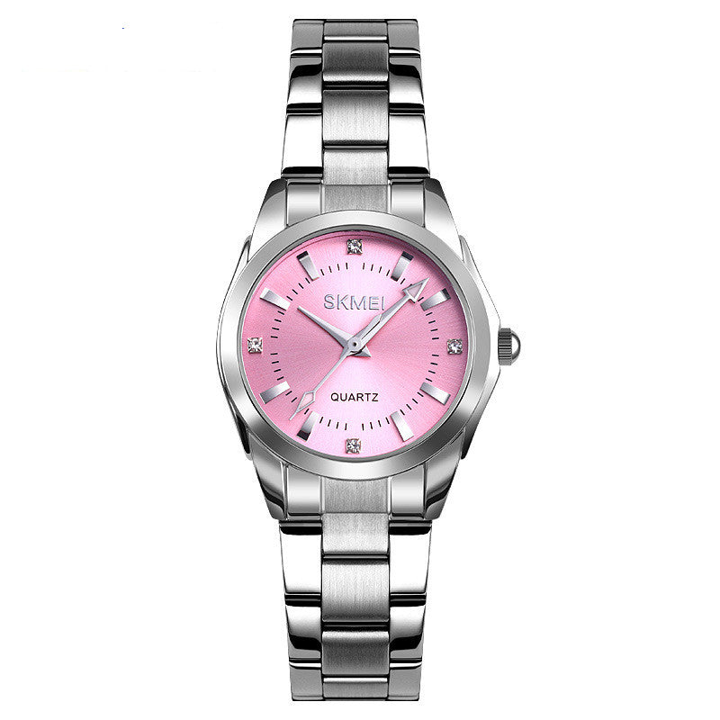 FashionRay silver women's watch with pink dial and quartz movement, elegant style