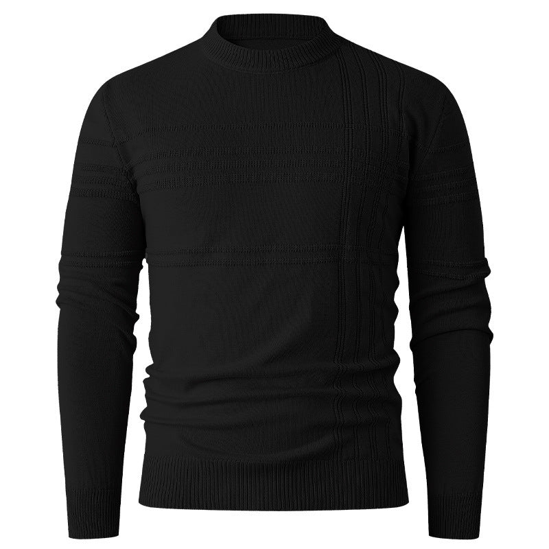 Men’s black knit crewneck sweater with subtle textured pattern at FashionRay