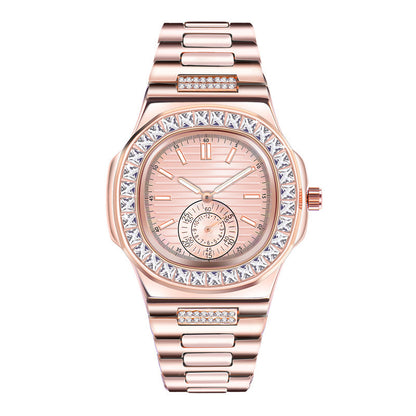 Rose gold women's luxury watch with crystal bezel and bracelet from FashionRay.