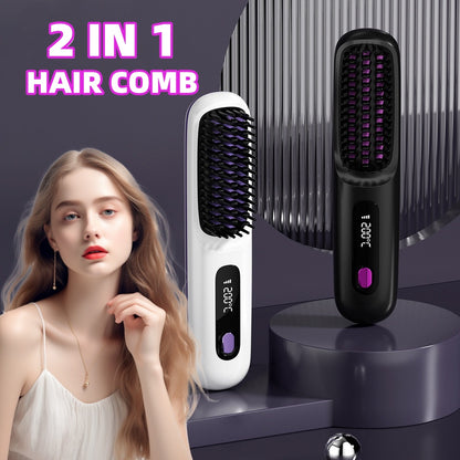 FashionRay 2 in 1 hair comb with temperature display, model with wavy blonde hair