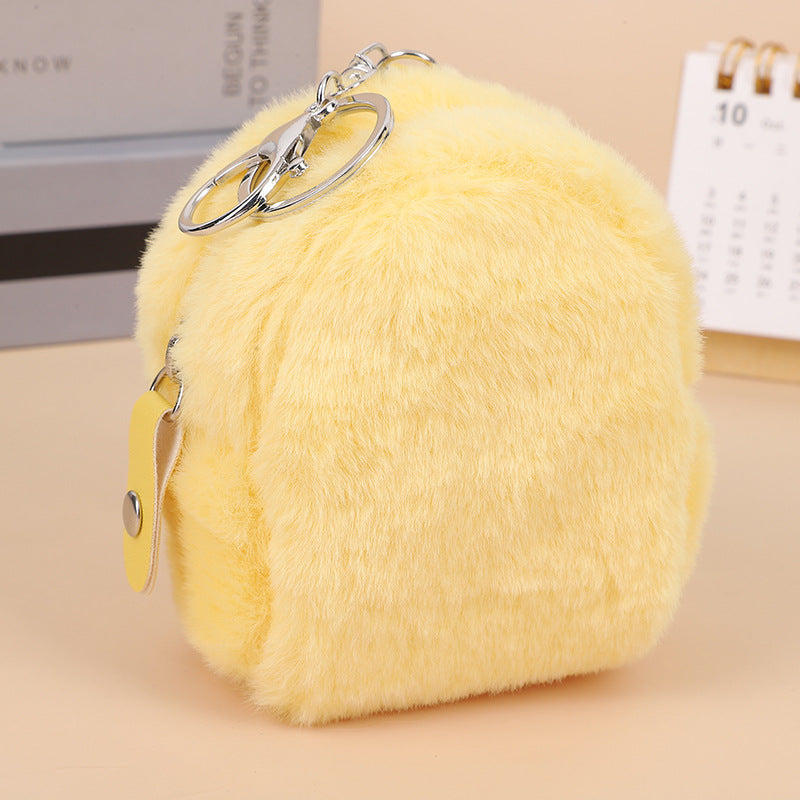 Soft yellow faux fur mini bag with silver keychain, FashionRay trendy accessory