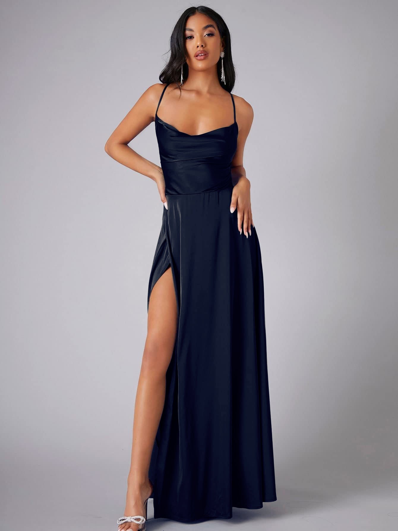 Summer Sexy Slimming Backless Strap Long Split Dress Women's Fashion High Waist Belted Gown V-neck