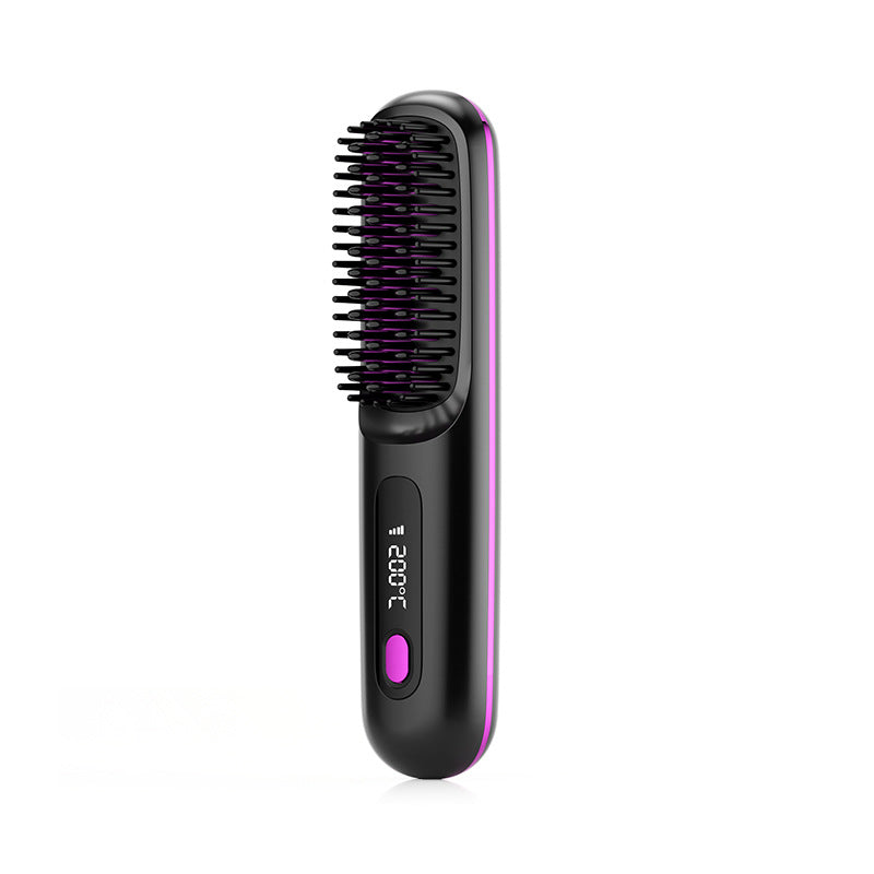 Black and purple electric hair straightening brush with digital display, FashionRay beauty tool