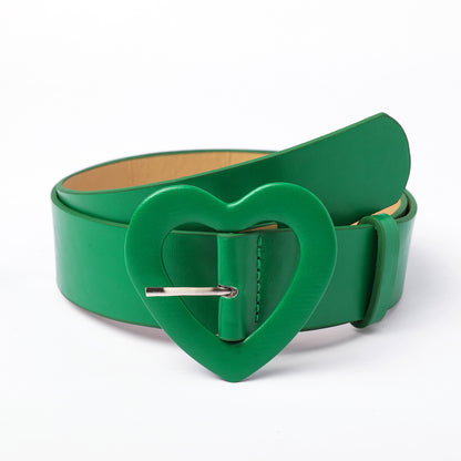 FashionRay trendy green belt with heart-shaped buckle on white background