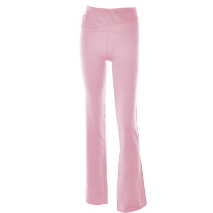 FashionRay pink ribbed knit flare pants for women, trendy and comfortable style