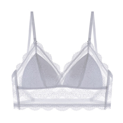 White lace bralette with delicate floral pattern and thin straps, FashionRay trendy lingerie