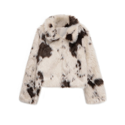 Fashion Temperament Women's Faux Fur Effect Animal Print Coat