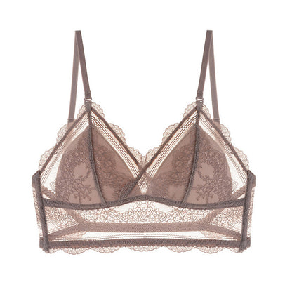 FashionRay sheer lace bralette in taupe with delicate floral trim and adjustable straps