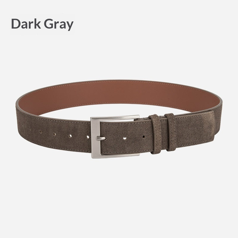 Dark gray suede belt with silver buckle, FashionRay trendy affordable accessory