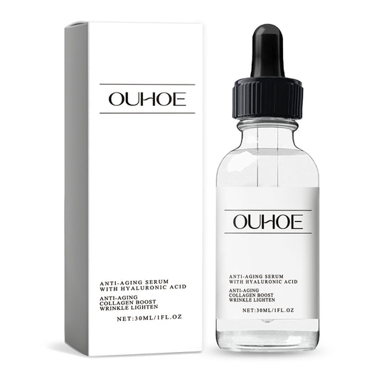 OUHOE anti-aging serum with hyaluronic acid, dropper bottle and box, FashionRay skincare