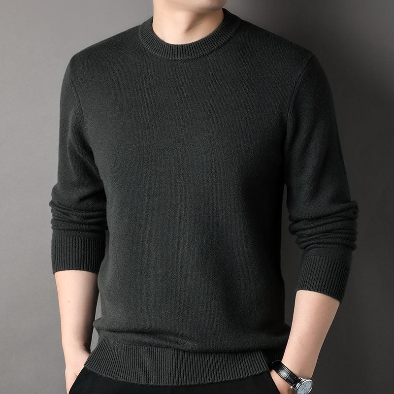 FashionRay men's black crew neck sweater, casual long sleeves, minimalist style