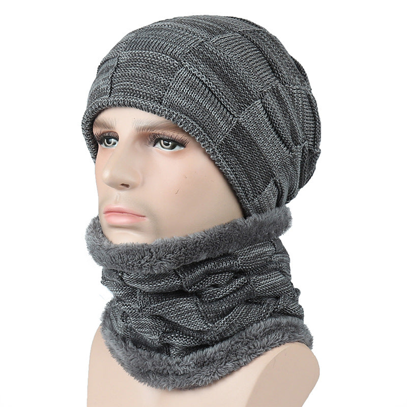 FashionRay grey knit beanie and matching neck warmer set on mannequin, cozy winter accessories