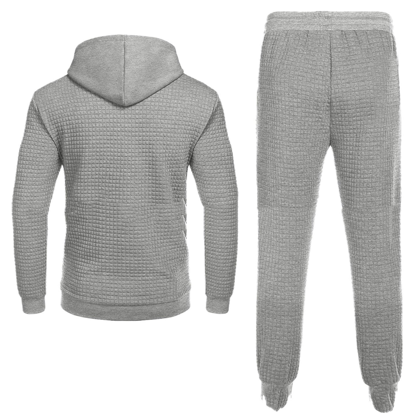 FashionRay grey textured hoodie and joggers set, comfy loungewear, back view