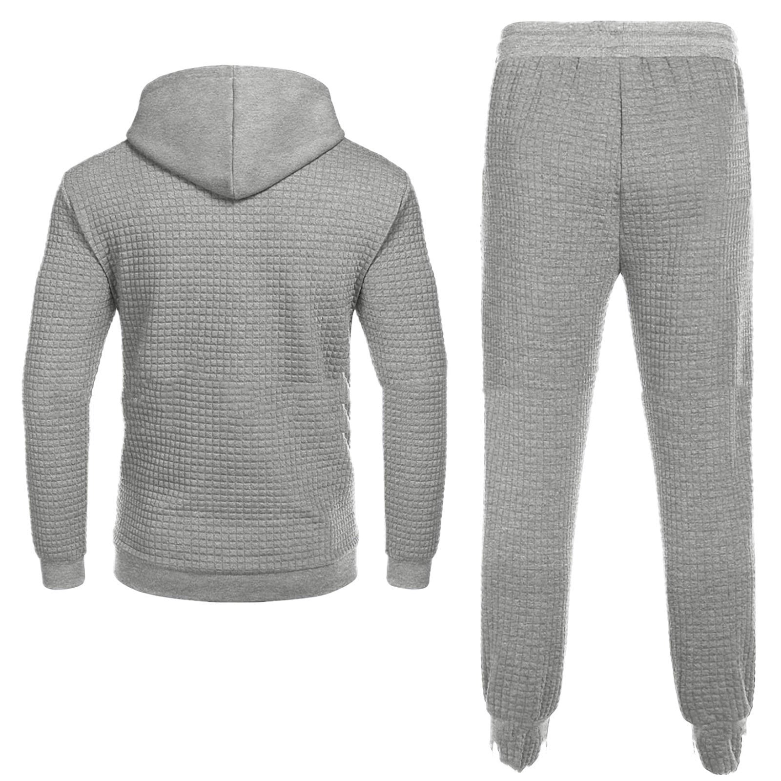 FashionRay grey textured hoodie and joggers set, comfy loungewear, back view