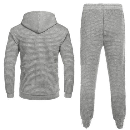 FashionRay grey textured hoodie and joggers set, comfy loungewear, back view