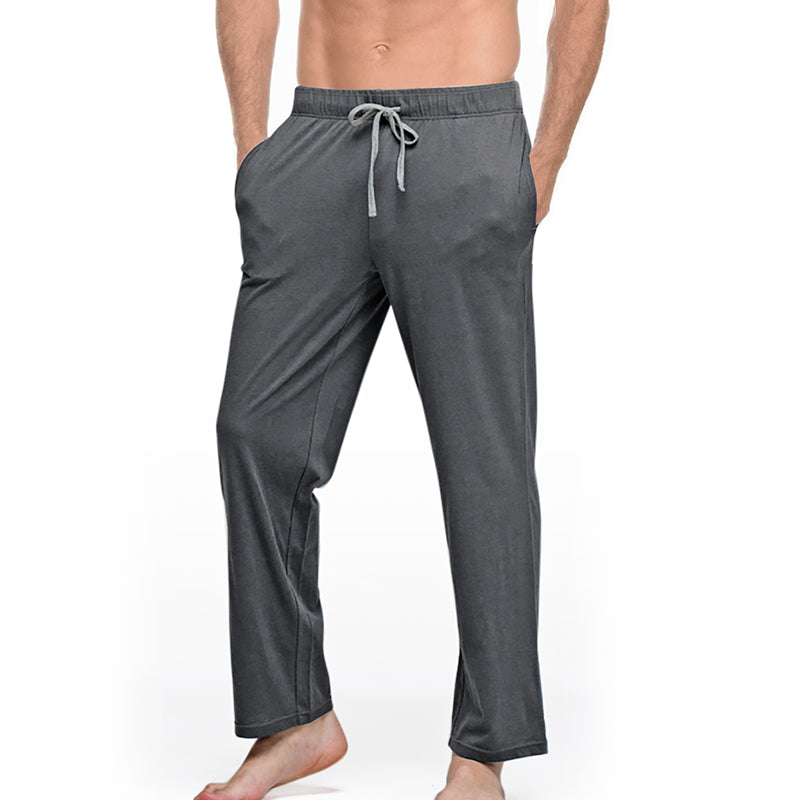 Men’s gray lounge pants with drawstring waist, relaxed fit, comfortable style by FashionRay