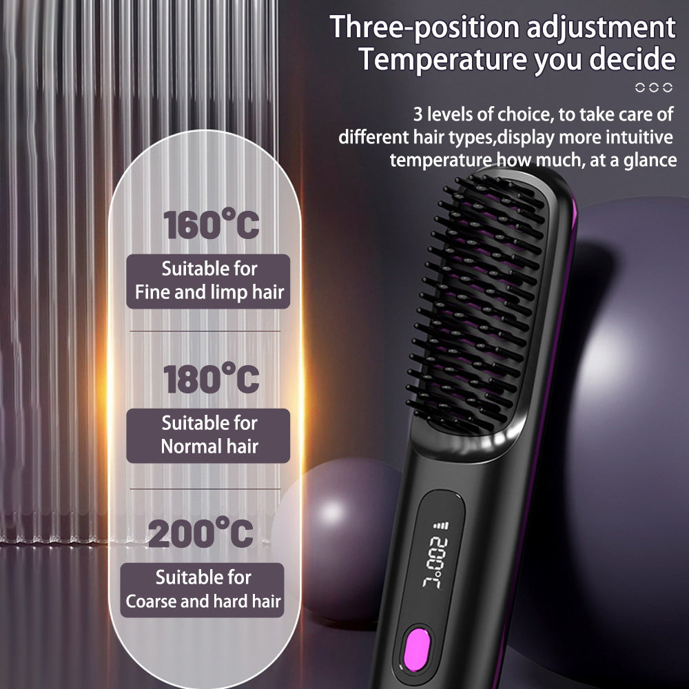 Hair straightening brush with digital display, three heat settings for all hair types, FashionRay