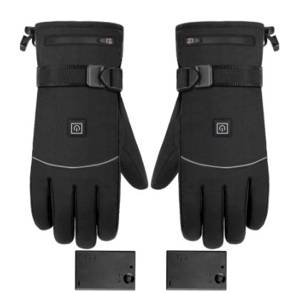 FashionRay black heated winter gloves with adjustable straps and battery packs