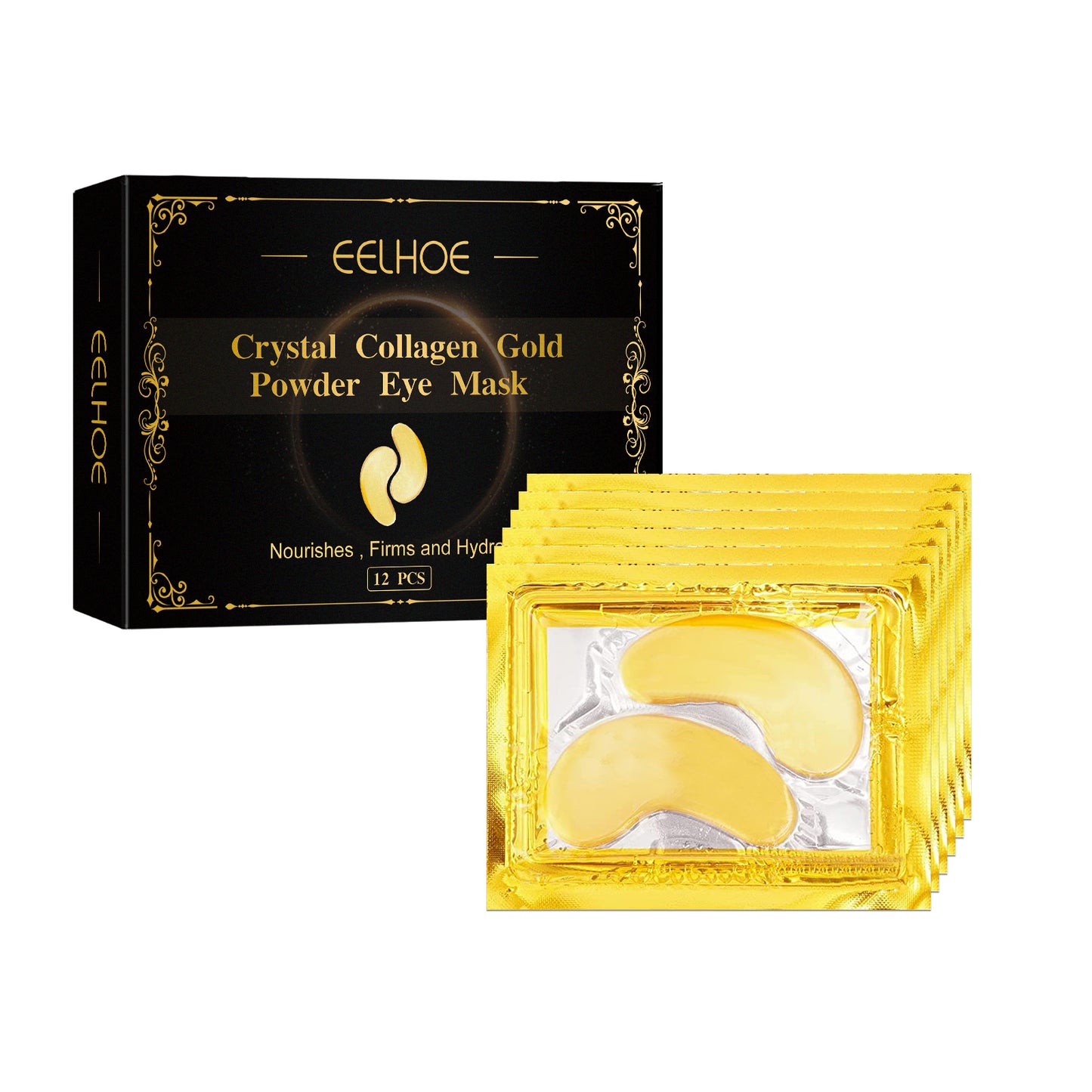 Eelhoe Crystal Collagen Gold Powder Eye Mask 12 pack for nourishing and hydrating, FashionRay