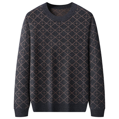 Men's dark sweater with geometric diamond pattern, FashionRay trendy knitwear