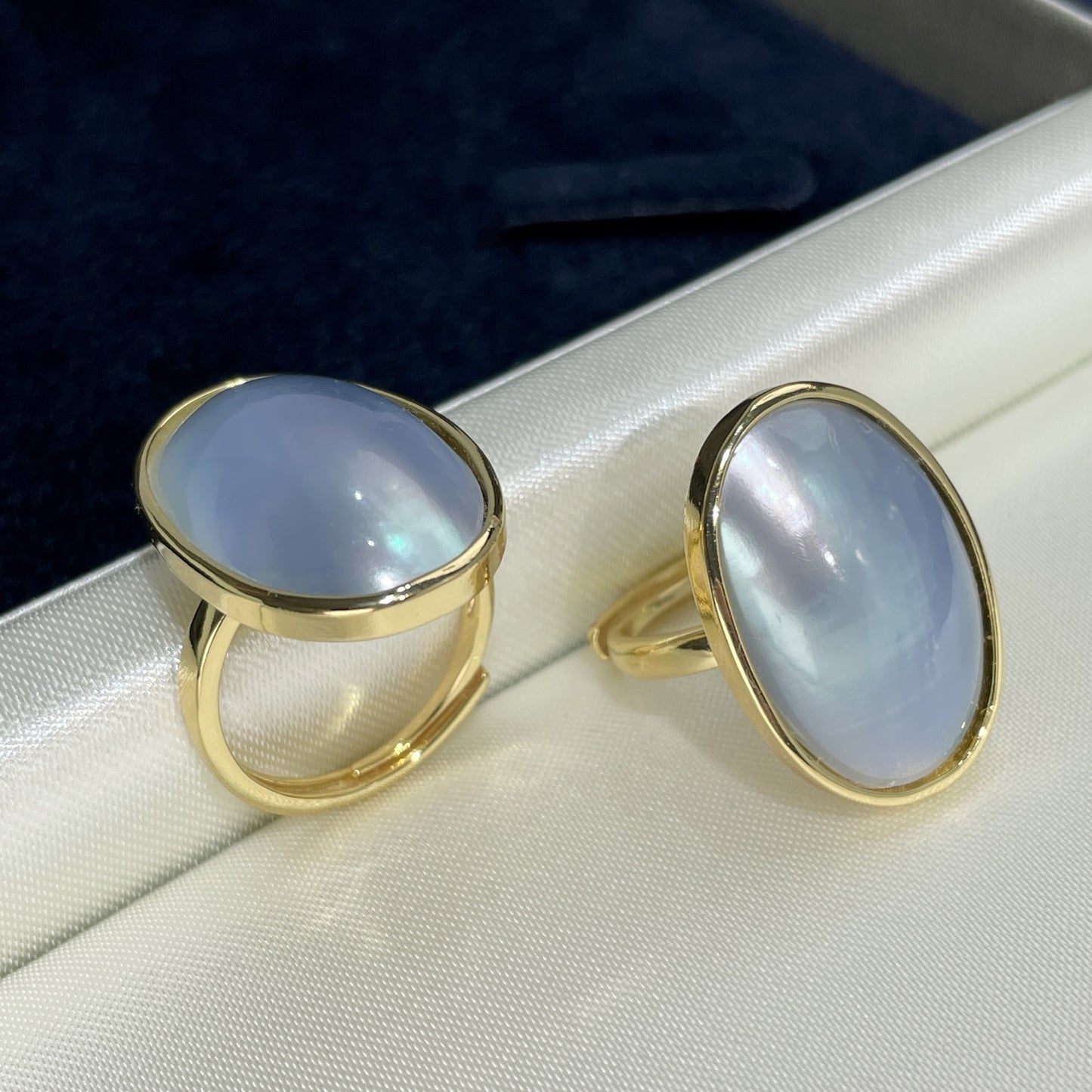Blue-white Freshwater Starry Sky Blue Mabe Pearl Ring